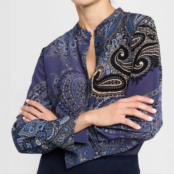 Kobi Halperin Bronson Paisley-Print Silk Button Up Long Sleeves Blouse Size SM - Picture 2 of 16